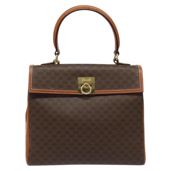 CELINE Macadam Canvas Hand Bag Pvc Brown Gold - Picture 2 of 13